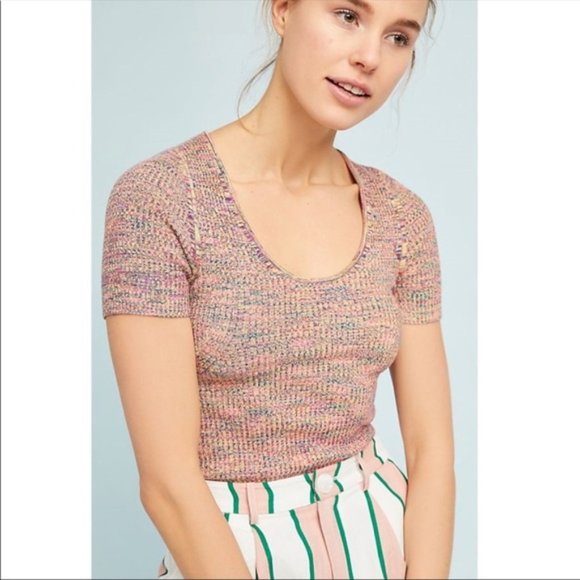 Anthropologie Tops - Anthropologie Moth Rainbow Ribbed Knit Top Small